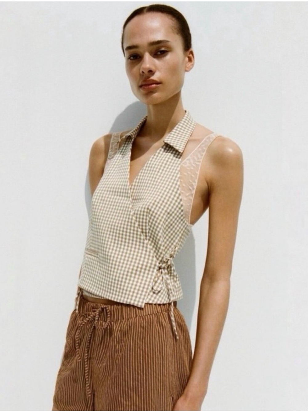 Zara Gingham Collared Halter top